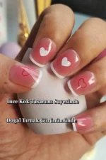 24 Adet French Tırnak Kısa Takma Tırnak Seti Kalpli DY1179 - Görsel 3