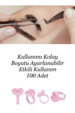 100 Adet Ipek Kirpik Demet Tutucu Yüzük Yapıştırıcı Kabı -  İpek Kirpik Volume Yapıştırıcı Yüzüğü - Görsel 3