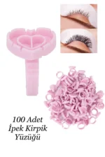100 Adet Ipek Kirpik Demet Tutucu Yüzük Yapıştırıcı Kabı -  İpek Kirpik Volume Yapıştırıcı Yüzüğü - Görsel 5
