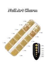 12'li Havyar Nail Art Charm Boncukları - Nail Art Çarm Süs Taşı - Protez Tırnak Süsü - Altın