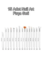 15 Adet Nail Art Dizayn Ve Jel Fırça Seti Tırnak Süsleme Fırça Seti-Beyaz - Görsel 6