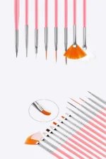 15 Adet Nail Art Dizayn Ve Jel Fırça Seti Tırnak Süsleme Fırça Seti-Pembe - Görsel 2