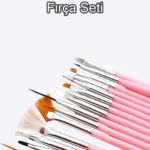 15 Adet Nail Art Fırça Seti - Tırnak Süsleme Fırça Seti Siyah - Rose - Beyaz - Pembe