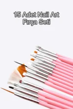 15 Adet Nail Art Dizayn Ve Jel Fırça Seti Tırnak Süsleme Fırça Seti-Pembe - Görsel 4