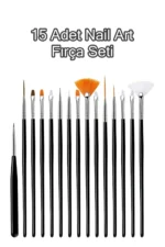 15 Adet Nail Art Dizayn Ve Jel Fırça Seti Tırnak Süsleme Fırça Seti-Siyah