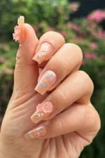 24 Adet Protez Tırnak Görünümlü Taşlı Çiçek Desenli Takma Tırnak Seti  Z528