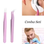 2 Adet İpek Kirpik Cımbızı Nail Art Cımbızı Kavisli ve Düz Profesyonel Cımbız