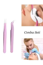 2 Adet İpek Kirpik Cımbızı Nail Art Cımbızı Kavisli ve Düz Profesyonel Cımbız