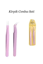 2 Adet İpek Kirpik Cımbızı Nail Art Cımbızı Kavisli ve Düz Profesyonel Cımbız - Görsel 2
