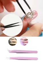 2 Adet İpek Kirpik Cımbızı Nail Art Cımbızı Kavisli ve Düz Profesyonel Cımbız - Görsel 3
