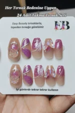 24 Adet Protez Tırnak Görünümlü Taşlı Takma Tırnak Seti GKDZ163-5