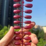 24 Adet Bordo Oval Orta Uzun Takma Tırnak 823