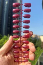 24 Adet Bordo Oval Orta Uzun Takma Tırnak 823