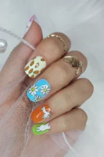 24 Adet Çocuklar için Renkli Kısa Takma Tırnak  TET120