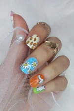 24 Adet Çocuklar için Renkli Kısa Takma Tırnak  TET120 - Görsel 3