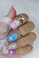 24 Adet Çocuklar için Renkli Kısa Takma Tırnak  TET122