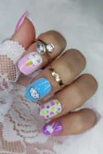 24 Adet Çocuklar için Renkli Kısa Takma Tırnak  TET122 - Görsel 2