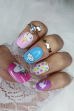 24 Adet Çocuklar için Renkli Kısa Takma Tırnak  TET122 - Görsel 3