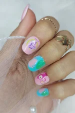 24 Adet Çocuklar için Renkli Kısa Takma Tırnak  TET124