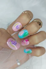 24 Adet Çocuklar için Renkli Kısa Takma Tırnak  TET124 - Görsel 2