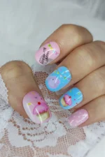 24 Adet Çocuklar için Renkli Kısa Takma Tırnak  TET125 - Görsel 2