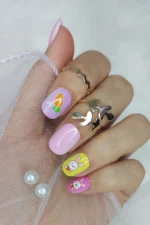 24 Adet Çocuklar için Renkli Kısa Takma Tırnak  TET126