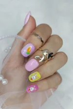 24 Adet Çocuklar için Renkli Kısa Takma Tırnak  TET126 - Görsel 4