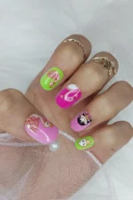 24 Adet Çocuklar için Renkli Kısa Takma Tırnak  TET127 - Görsel 2