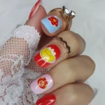 24 Adet Çocuklar için Renkli Kısa Takma Tırnak  TET133