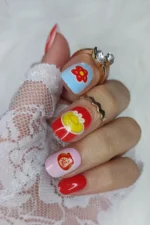 24 Adet Çocuklar için Renkli Kısa Takma Tırnak  TET133 - Görsel 3