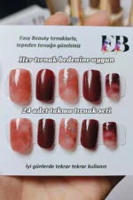 24 Adet Doğal Görünümlü Bordo Kısa Takma Tırnak Seti R681 - Görsel 2