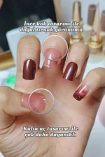 24 Adet Doğal Görünümlü Bordo Kısa Takma Tırnak Seti R681 - Görsel 3