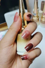 24 Adet Doğal Görünümlü Bordo Kısa Takma Tırnak Seti R681 - Görsel 4