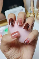 24 Adet Doğal Görünümlü Bordo Kısa Takma Tırnak Seti R681 - Görsel 5