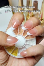 24 Adet French Tırnak Badem Takma Tırnak Seti  W1531 - Görsel 4