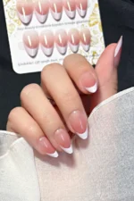 24 Adet French Tırnak Badem Takma Tırnak Seti  W1531 - Görsel 6