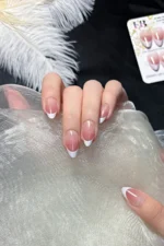 24 Adet French Tırnak Badem Takma Tırnak Seti  W1531 - Görsel 8