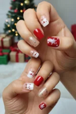 24 Adet Kırmızı Yılbaşı Tırnağı Kısa Takma Tırnak Seti R622 - Görsel 3