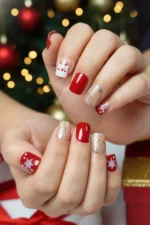 24 Adet Kırmızı Yılbaşı Tırnağı Kısa Takma Tırnak Seti R622 - Görsel 4