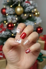 24 Adet Kırmızı Yılbaşı Tırnağı Kısa Takma Tırnak Seti R622 - Görsel 5