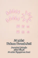 24 Adet Kısa Badem Pembe Renk Çiçek Desenli Takma Tırnak Seti W1561 - Görsel 7