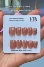 24 Adet Küt Takma Tırnak Seti Kısa Takma Tırnak Simli French Tırnak R363 - Görsel 3