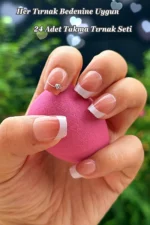 24 Adet Küt Takma Tırnak Seti Orta Uzun French Takma Tırnak DZ476 - Görsel 3