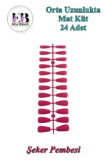 24 Adet Mat Renkli Orta Uzun Küt Takma Tırnak 1135 - Görsel 2