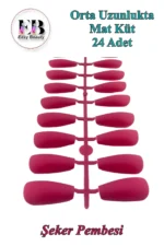 24 Adet Mat Renkli Orta Uzun Küt Takma Tırnak 1135 - Görsel 3