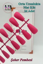 24 Adet Mat Renkli Orta Uzun Küt Takma Tırnak 1135 - Görsel 4