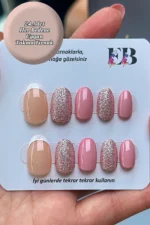 24 Adet Pembe Simli Oval Takma Tırnak Seti W1167 - Görsel 3