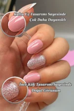 24 Adet Pembe Simli Oval Takma Tırnak Seti W1167 - Görsel 6