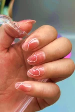 24 Adet Oval Takma Tırnak Seti Orta Uzun Desenli Nude Takma Tırnak DY496 - Görsel 5