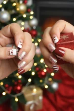 24 Adet Yılbaşı Desenli Kırmızı Kısa Takma Tırnak Seti  R618 - Görsel 3